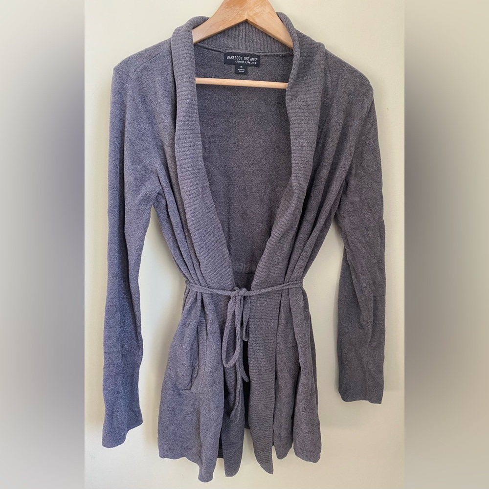 Barefoot Dreams CozyChic Ultra Lite Cardigan Blue Size Medium Boho Casual Comfy - Picture 3 of 11